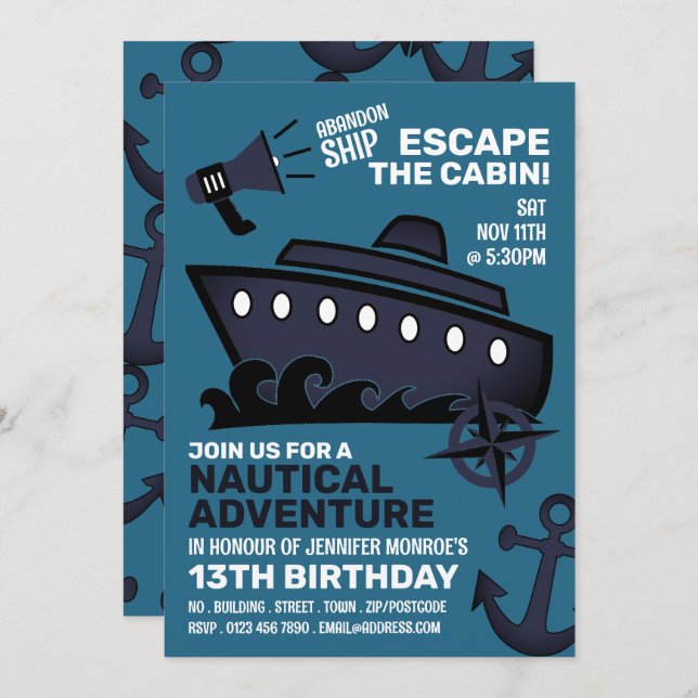 Invitación Escape del tema del barco hundiéndose, fiesta de c (Anverso / Reverso)