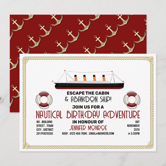 Invitación Escape del tema del barco hundiéndose, fiesta de c (Anverso / Reverso)