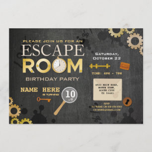 Invitación Escape Room Birthday Party Clubs Cogs Keys Photo