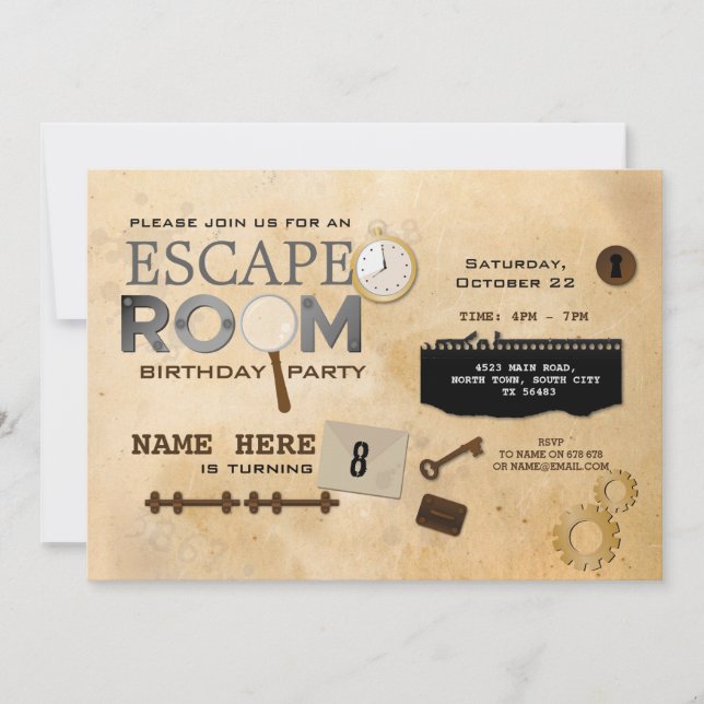 Invitación Escape Room Birthday Party Clubs Photo Spy (Anverso)