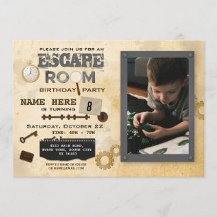 Invitación Escape Room Birthday Party Photo Clubs Spy