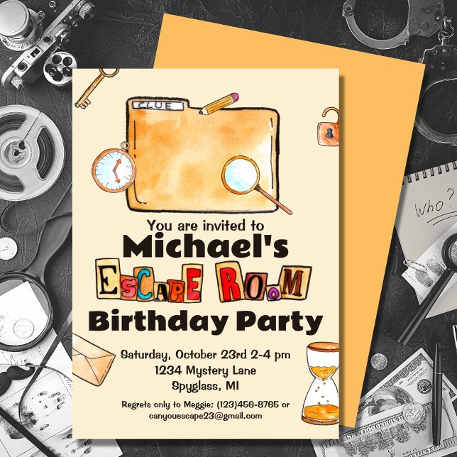 Invitación Escape Room Spy Mystery Birday (Subido por el creador)