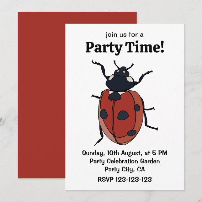 Invitación Escarabajos insectos Ladybug (Anverso / Reverso)