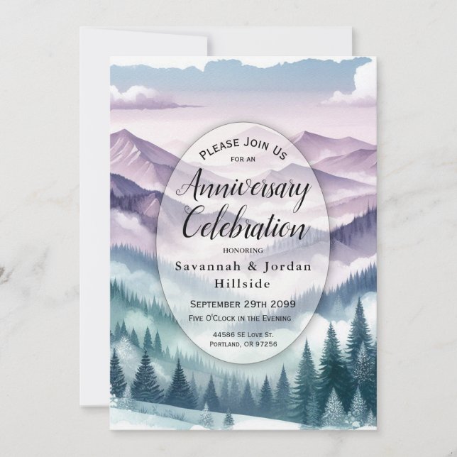 Invitación Escarcha de lavanda en el aniversario de la niebla (Anverso)