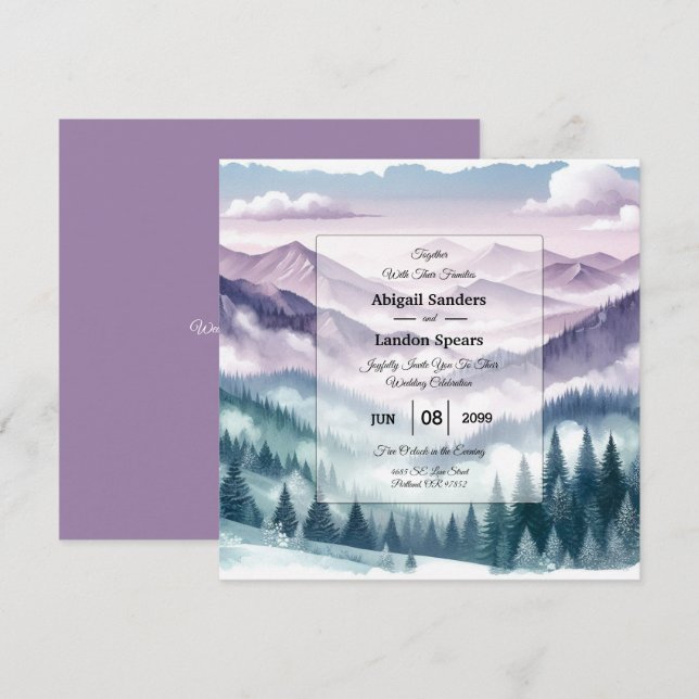 Invitación Escarcha de lavanda en el Boda húmedo alpino (Anverso / Reverso)