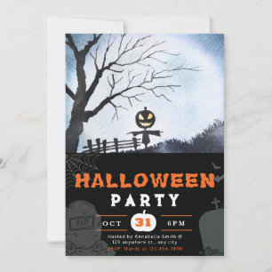 Invitación Escarecrow con Jack-O' Lantern Head Black Hallowee