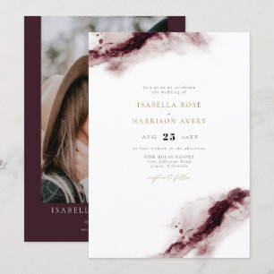 Invitación ESCARLATA   Boda de acuarela Boho Burgundy Gold