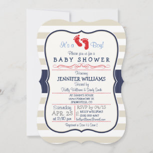Invitación Escarlata, marina, franjas de huevo Baby Shower