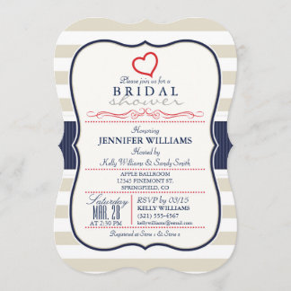 Invitación Escarlata, marina, rayas de cáscara de huevo, duch