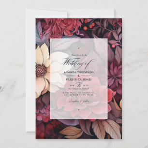 Invitación Escarlata, marrón oscuro y Boda floral borgoña pro