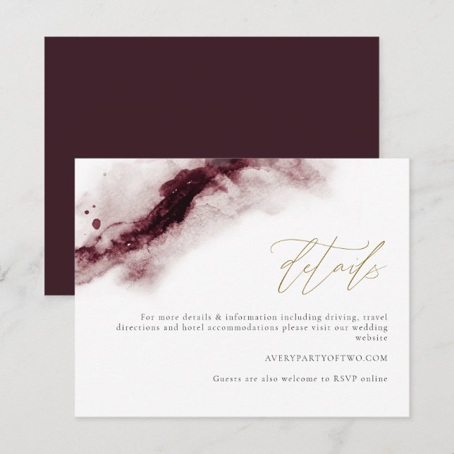 Invitación ESCARLETA| Boho Burgundy y Gold Details Card (Anverso / Reverso)