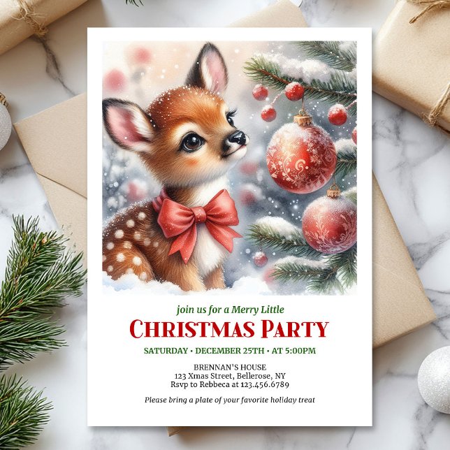 Invitación Escena acuarela invernal acogedora de cervatillo b (Minimalist baby deer snowy forest watercolor scene Christmas invitation

)