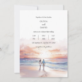 Invitación Escena Atardecer Sobre La Boda De Ocean Watercolor