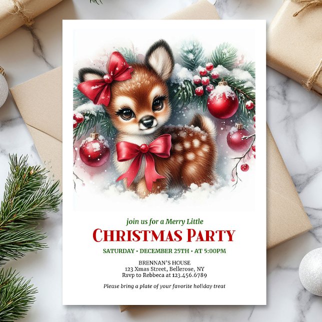 Invitación Escena clásica navideña de bosque nevado con cerva (Classic cozy fawn snowy forest scene Christmas invite

)