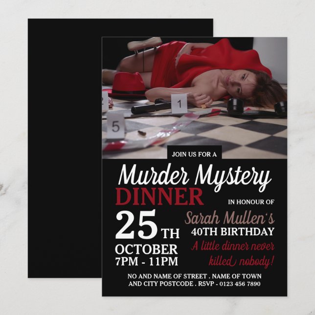 Invitación Escena de asesinato, cena de cumpleaños misteriosa (Anverso / Reverso)