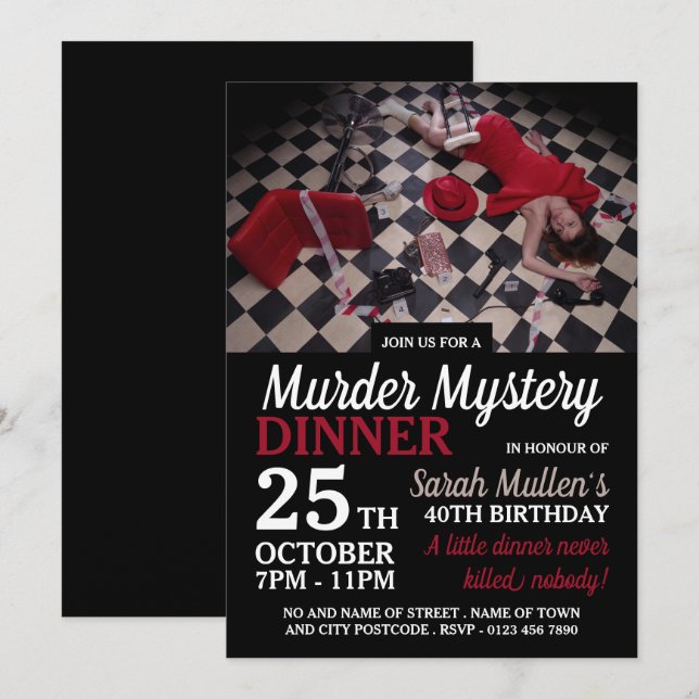 Invitación Escena de asesinato, cena de cumpleaños misteriosa (Anverso / Reverso)