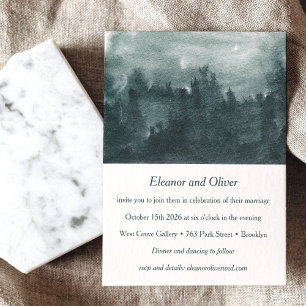 Invitación Escena de boda abstracta de acuarela verde del bos