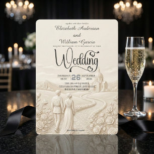 Invitación Escena de boda de iglesia romántica clásica