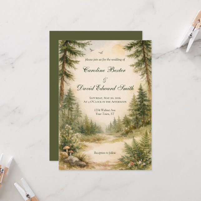 Invitación Escena de Boda en el Bosque Pintada con Acuarelas  (Anverso/Reverso In Situ)