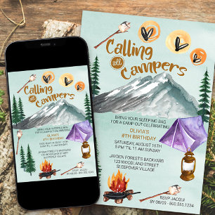 Invitación Escena de Camping Llamando a Todos los Campistas C