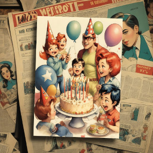 Invitación Escena de cumpleaños cómica en acuarela