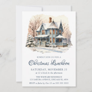 Invitación Escena de invierno con acuarela Almuerzo de Navida
