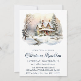Invitación Escena de invierno con acuarela Almuerzo de Navida