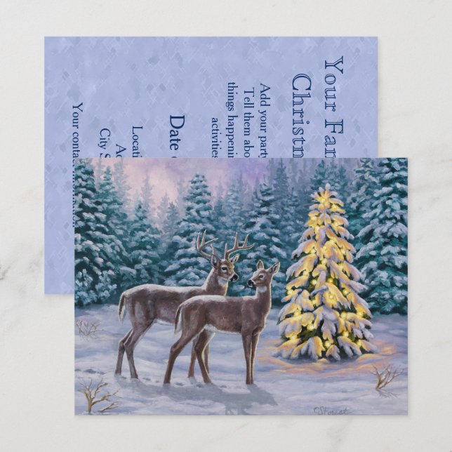 Invitación Escena de invierno de ciervo blanco y árbol de Nav (Anverso / Reverso)