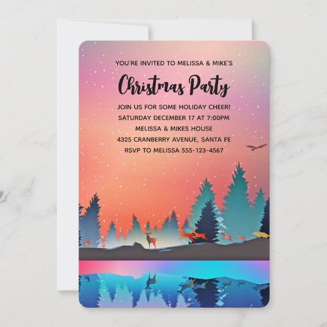 Invitación Escena de invierno en lago con ciervos en Navidad (Anverso)