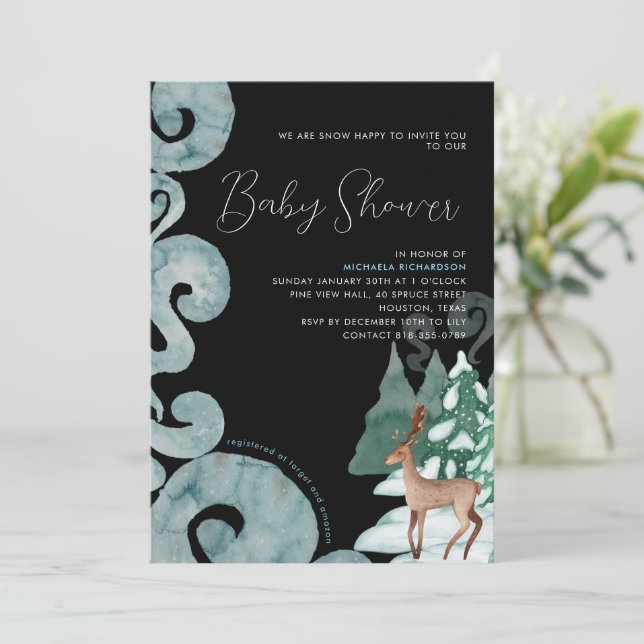 INVITACIÓN ESCENA DE INVIERNO MODERNA BABY SHOWER BABY SPRINK (Anverso de pie)
