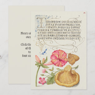 Invitación Escena de jardín con flores, mariposa y hongo