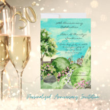 Escena de jardín de acuarela Aniversario personali