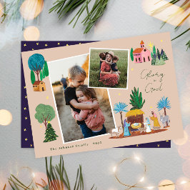 Invitación Escena de la Natividad Religiosa Familia 2 Fotos N