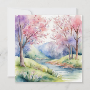Invitación Escena de la naturaleza de la primavera acuarela