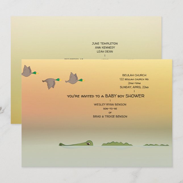 Invitación Escena de la naturaleza (patos, gator) Baby Shower (Anverso / Reverso)