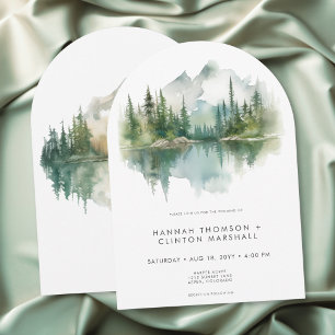 Invitación Escena de lago en montaña rústica en acuarela con
