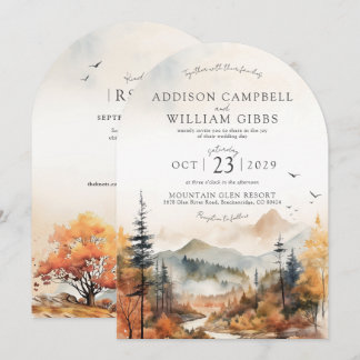 Invitación Escena de montaña de árbol de otoño en acuarela pa