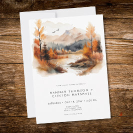 Invitación Escena de Montaña Otoñal Rústica en Acuarela para 