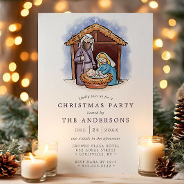 Invitación Escena de Natividad del Pesebre de Acuarela Fiesta