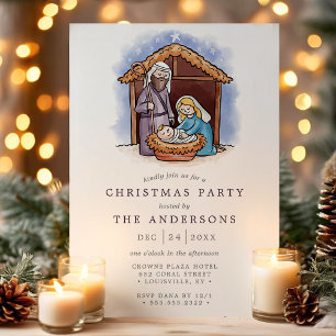 Invitación Escena de Natividad del Pesebre de Acuarela Fiesta