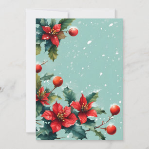 Invitación Escena de navidades con flores de poinsettia roja