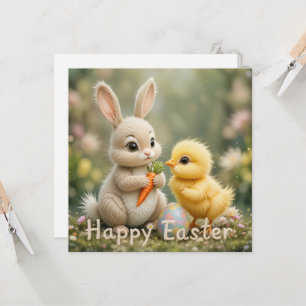 Invitación Escena de Pascua de Conejito y Pollito Adorables