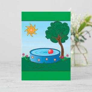 Invitación Escena de piscina en el patio trasero de niños con