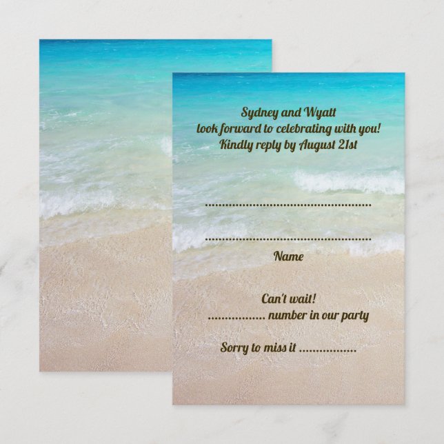Invitación Escena de Playa Boda RSVP Vertical Conteo de Invit (Anverso / Reverso)