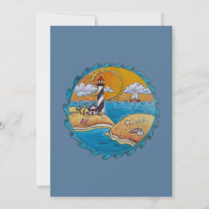 Invitación Escena de playa de faro caprichosa Arte popular co