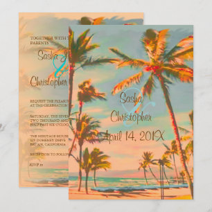 Invitación ESCENA DE PLAYA DE VINTAGE DE PixDezines/HAWAII/AZ