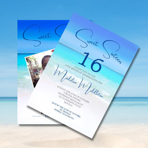 Invitación Escena de playa dulce dieciséis días de cumpleaños
