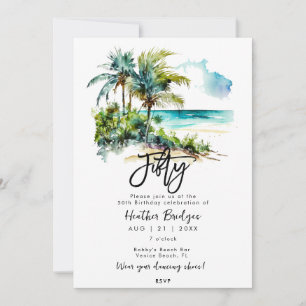Invitación Escena de playa tropical 50 cumpleaños fiesta