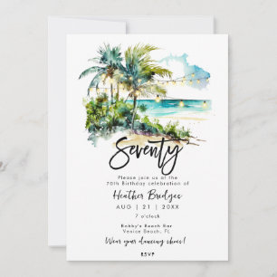 Invitación Escena de playa tropical 70 cumpleaños fiesta