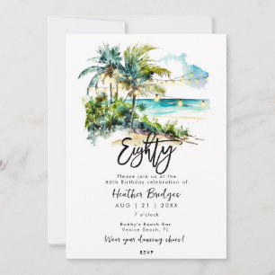 Invitación Escena de playa tropical 80 cumpleaños fiesta